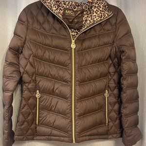 Michael Kors Brown Packable Jacket with Leopard Print Interior